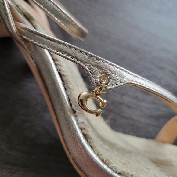 Coach Gold Platinum Champagne Kaia Espadrille Open Toe Heels NWOB Size 8 - Picture 4 of 12